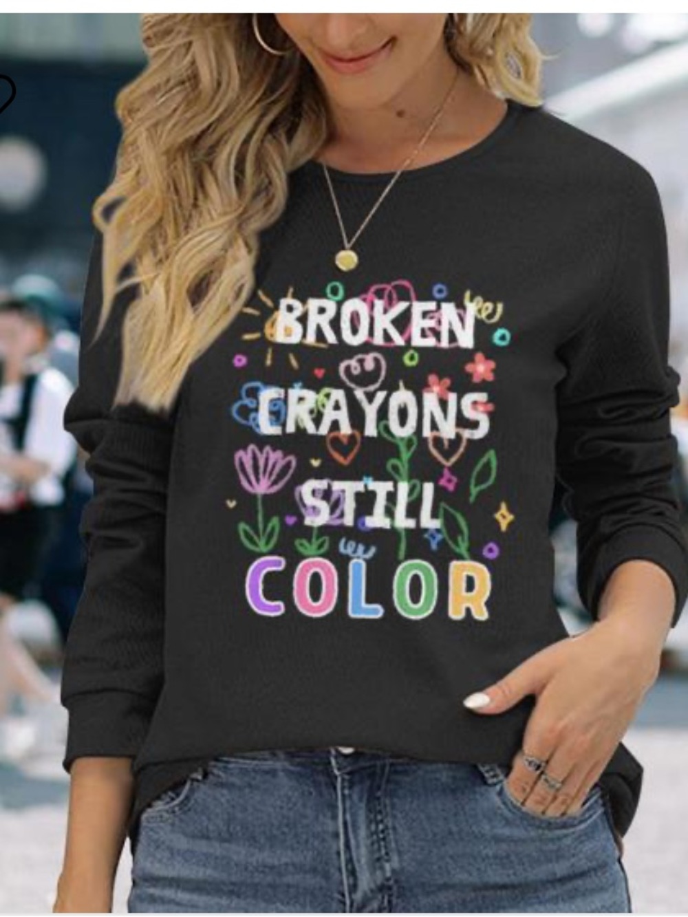 Broken Crayons Still Color Black Graphic Long-Sleeve Tee